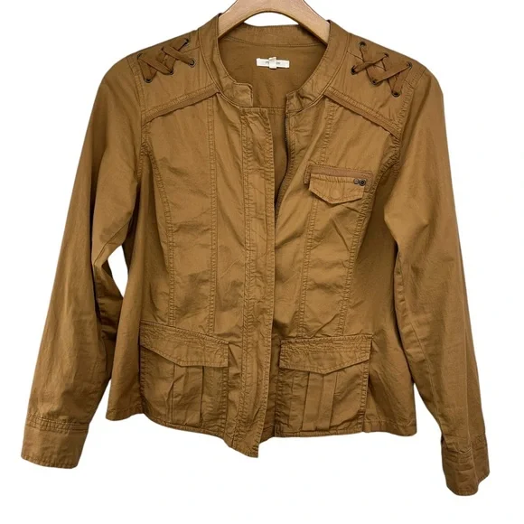 Maurices Criss Cross Lace Shoulder Lightweight Brown Jacket Womens Large - Picture 1 of 6